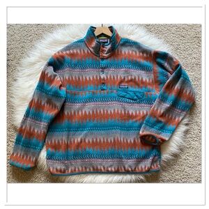 Patagonia Synchilla Snap T Fleece Jacket Laughing Waters Blue Orange Size XL
